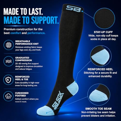 Image of SB SOX Compression Socks for Men & Women (20-30mmHg) - Best Compression Socks for Flying, Medical, Sports, Wide Calf Fit, and Daily Wear