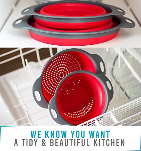 2 Pcs Colander Set - Collapsible Colanders By Comfify - Sink Strainers For Kitchen - 2 & 3 Qt / 8" & 9.5" Size - Red #TOP5