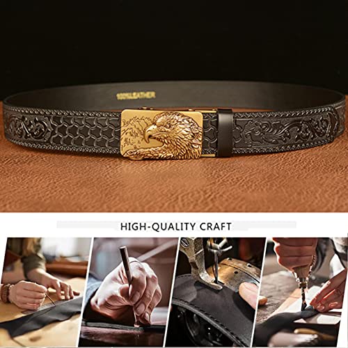 Unisex Black Leather Belt With 3D Animal & Flower Print Automatic Ratchet Buckle For Jeans & Dresses2