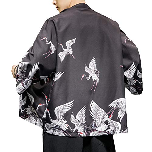 Image of PRIJOUHE Men's Japanese Kimono Cardigan Jackets Casual Long Sleeve Open Front Coat Lightweight Yukata Outwear