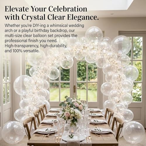Image of Clear Balloons, 114pcs Transparent Balloons Garland Arch Kit, 18 12 10 5 inch Different Sizes Bubble Clear Balloon for Baby Bridal Shower Wedding Birthday Party Decorations