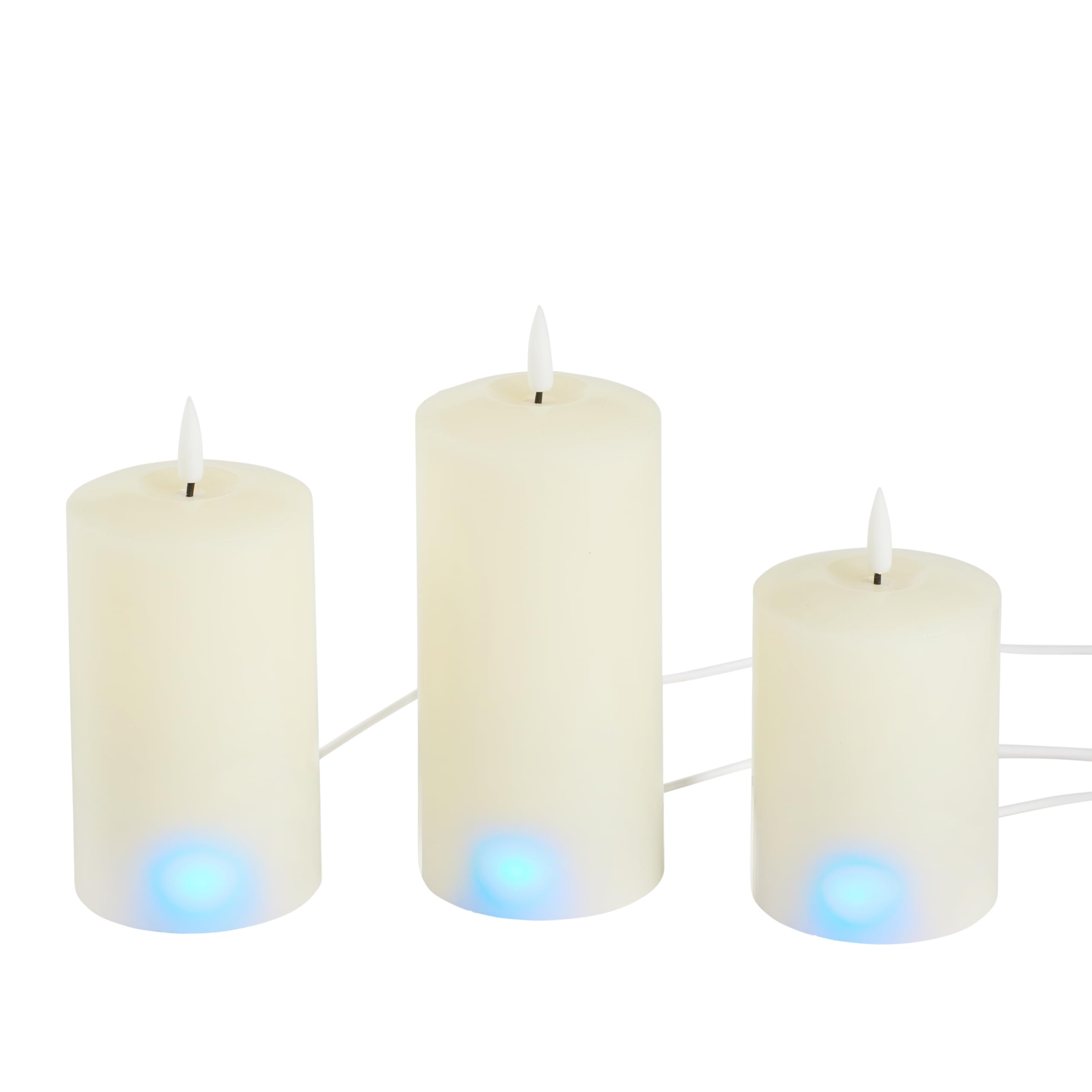 Lights4fun TruGlow® - Set di 3 candele a LED ricaricabili con timer, in vera cera a batteria, ricaricabili tramite USB