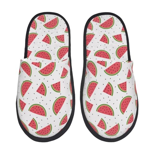 Hand Drawn Watermelon Print Women Slippers Home Furry Shoes Keep Men Couples Shoes Warm For Women-