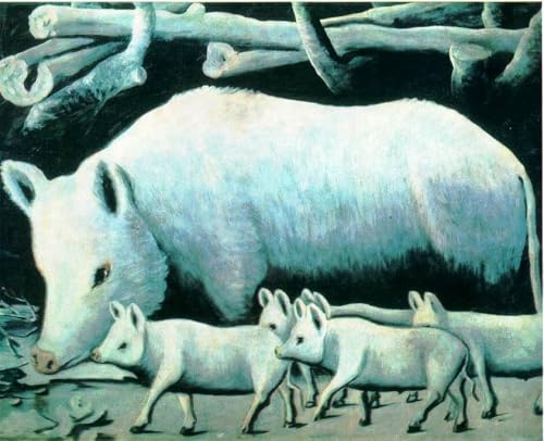 Impression d'art de Pirosmani, affiche Truie blanche avec porcelets décoration 60x90