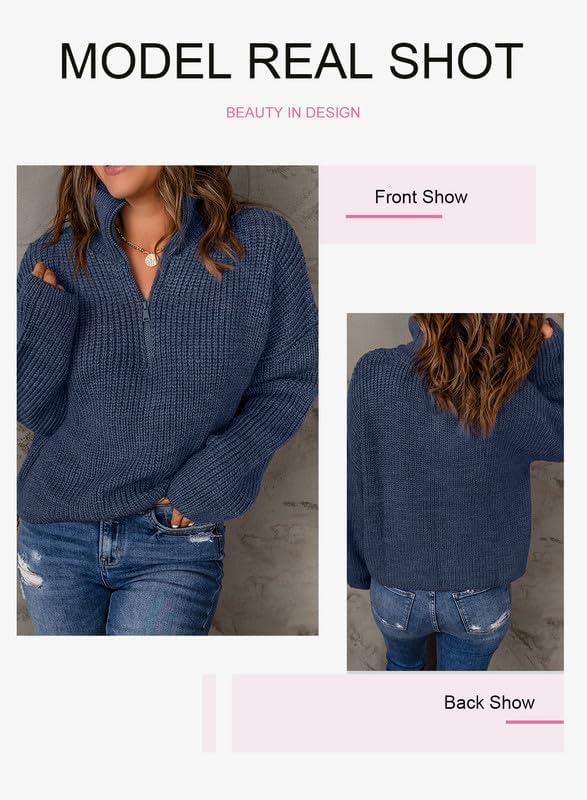 EVALESS Quarter Zip Sweaters for Women Waffle Kint Long Sleeve Pullover Sweater Business Casual Outfits - Image 6