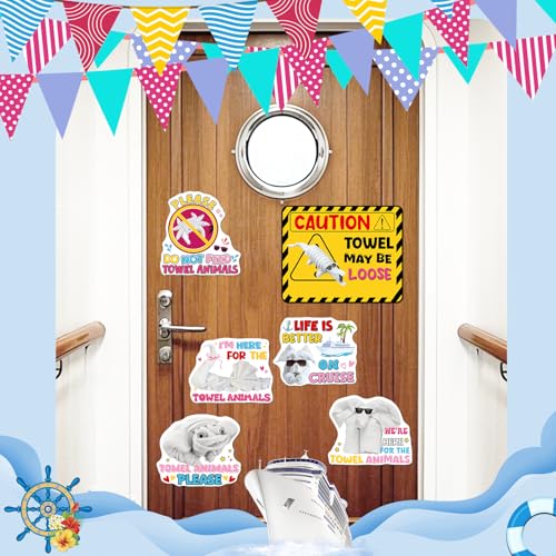 Image of Dazoratix Towel Animals Cruise Magnets - 7 Pcs Large Funny Ship Cabin Door Decoration Magnetic Sea Navigation Anchor Stickers Decals with Pens for Stateroom Whiteboard Accessories Carnival Party Decor