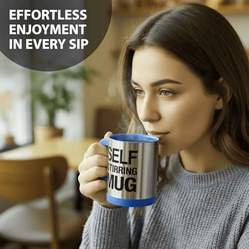 AEX Self Stirring Mug Cup | Electric Stainless Steel Automatic Mixing & Spinning Cup with Lid | Best Gift Idea for Men Women Kids | Blue-450ml - Image 6