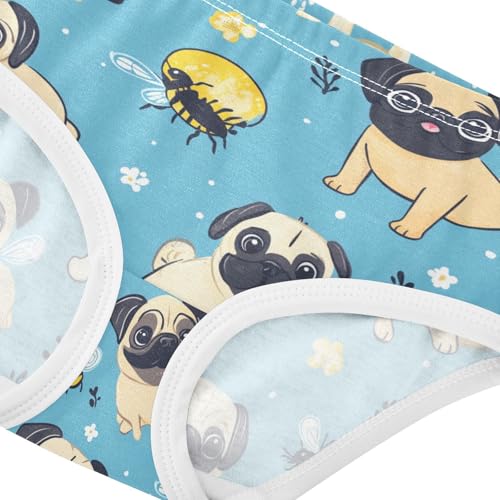 Wusikd Cute Dogs Pugs Girls' Underwear Cotton Bees Girls Briefs Soft Toddler Underwear 2T4