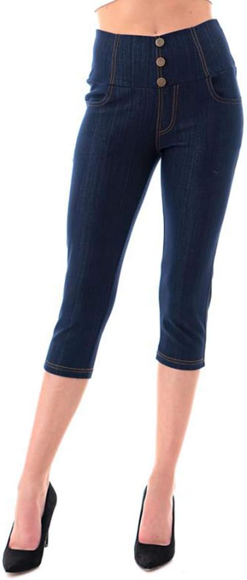 Women's Capri Denim Jeggings High Waisted Pull on Stretch Cropped Skinny Pants Regular & Plus Size - Image 2