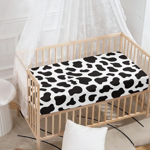 Image of Cow Pattern Fitted Crib Sheet Black White Cowhide Baby Crib Sheet Fit Standard Crib and Toddler Mattress,Crib Mattress Sheets for Boys Girls 28 inchx52 inch