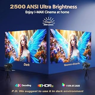 [2500 ANSI/Official Apps/50W Audio] Outdoor 4K Projector with WiFi and Bluetooth, Auto Focus, Auto Keystone Smart Projector Support DoIby Audio, 2026 Upgrade GO2 Short Throw Projector with 360°Stand