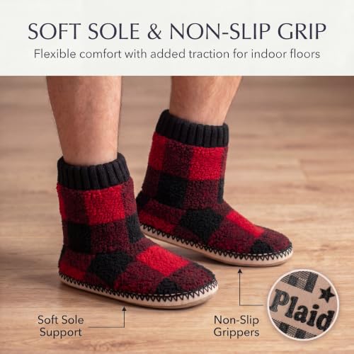 Image of cosyone1997 Boot Slippers for Men Indoor Non Slip Soft Sole | Textured knit upper, fuzzy lining, ankle-high coverage and cushioned insole for cold floors; machine washable