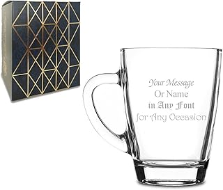 Personalised Engraved Cafe Glass Hot Drinks Mug with Gift Box, Customise with Any Message