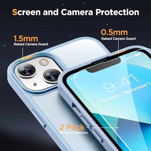 Image of Miracase Magnetic for iPhone 13 Case 6.1 inch (Compatible with MagSafe)(with 2X Screen Protectors) Military-Grade Protection, Anti-Fingerprint Translucent Matte Phone Case Cover, Light Blue
