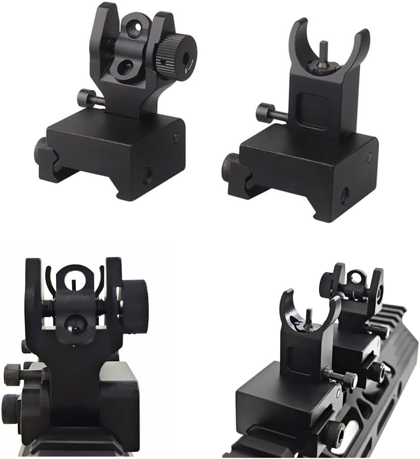 Tactical Flip Up Iron Sights Front and Rear Sight Mounts Set Black