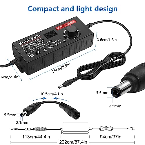 Image of SHNITPWR Universal Power Supply DC 24V 12V 5V 6V 9V 14V 19V Adjustable AC /DC Adapter 100V~240V AC to DC Variable Power Converter Multi-Voltage 4V ~ 24V 6A 144W Power Adapter 14 Tips LCD Display