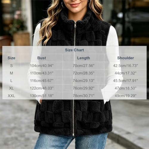 Womens Sherpa Fleece Vest Textured Zip Front Pockets Casual Fall Layering - image 5