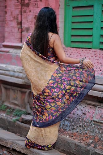 Image of MIRCHI FASHION Saree for Woman Chiffon Geometric and Leaf Printed | Lightweight Daily Regular Use Comfortable Women's Sari with Blouse Piece (Available in 15 Designs)
