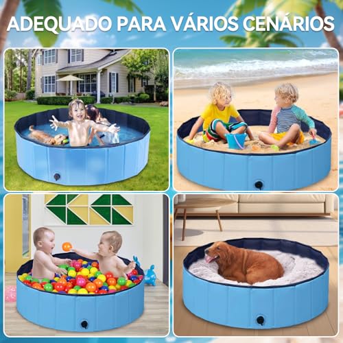 Piscina Inflável 120x30CM, Banho para Cães de Plástico Banheira Profissional Dobrável, 340 Litros