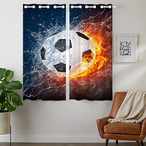 Best Promo HommomH 42 x 63 inch Curtains (2 Panel) Grommet Top Darkening Blackout Room Soccer Flame Fire