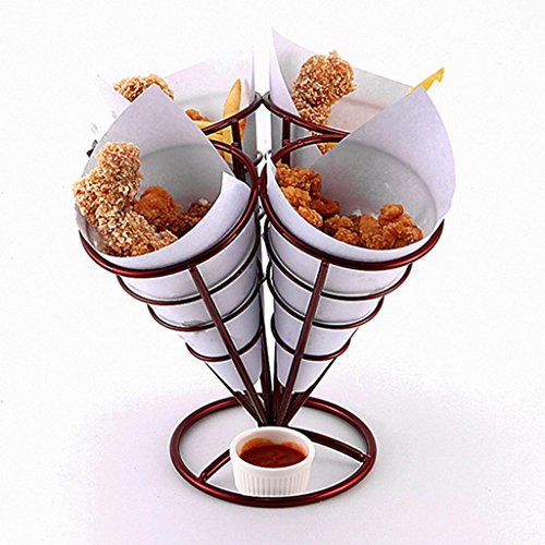 Support de panier de cône en métal pour frites et amuse-gueules de table - 4