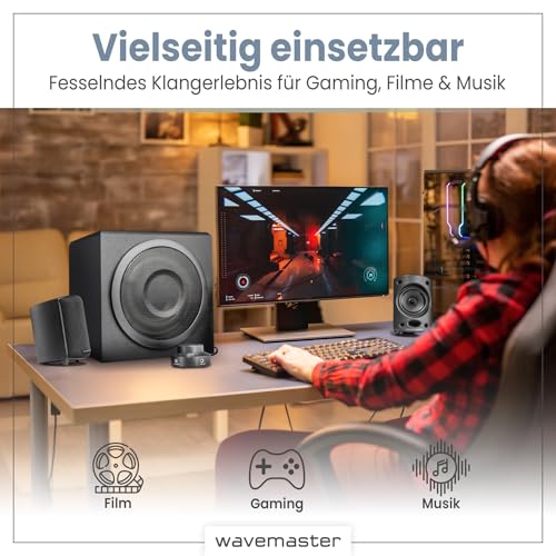 Wavemaster Moody - Sístema de altavoces 2.1 activos (65 Vatios) para el uso con TV/Tableta/Smartphone/PC, color negro (66202) - imagen 7