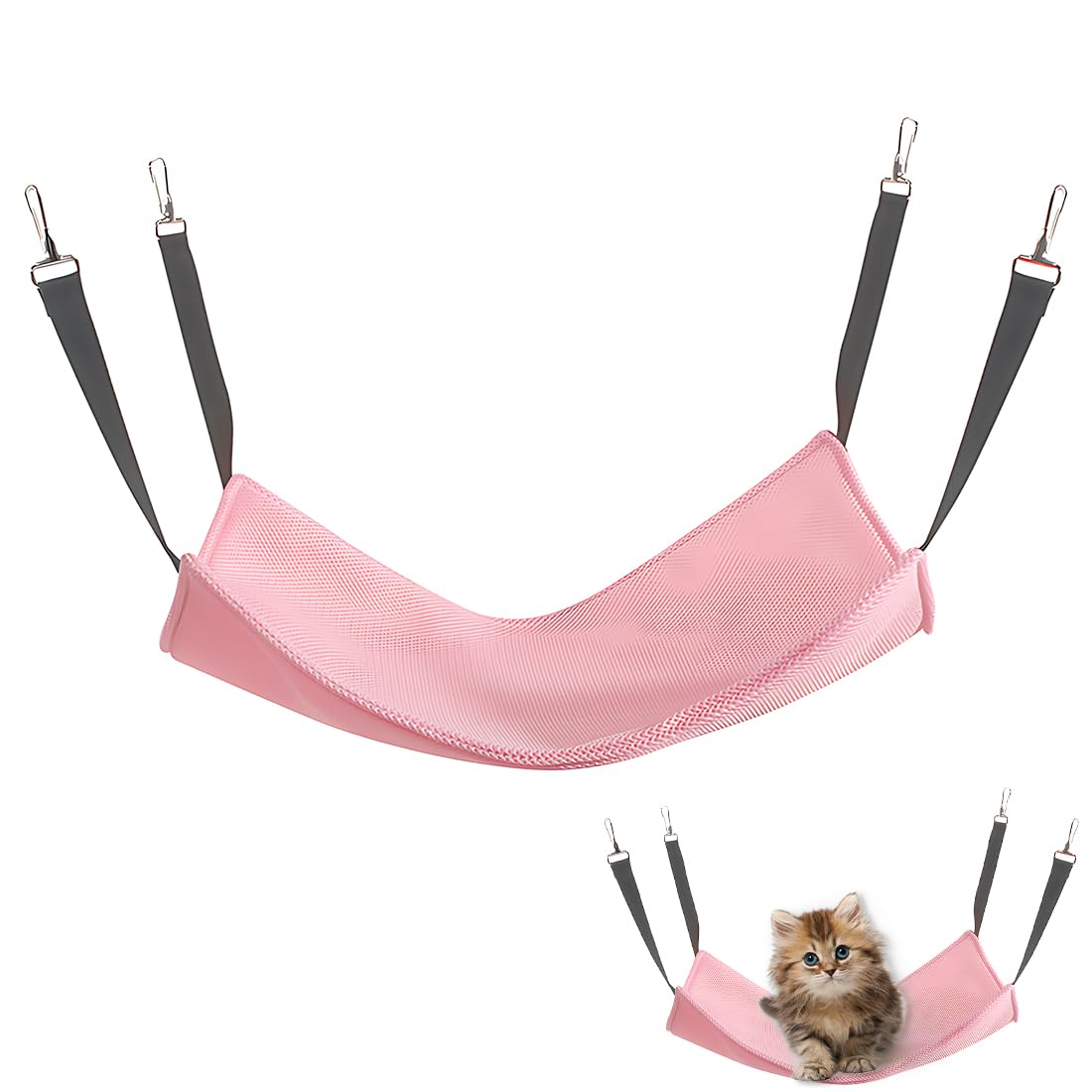EIHI Hamaca Gato,Cama Gato,Cama para Gatos,53 * 34cm Suave Camas para Pequeña Jaula para Mascotas con Ganchos de Metal Hábitat para Conejo,Hurón,Ardilla,Hámster(Rosa)