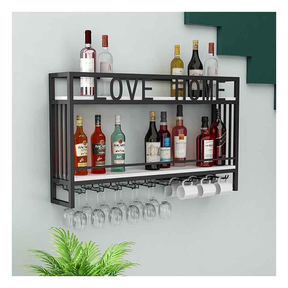 Wall Mounted Iron Wine Rack Bottle Glass Holder Modern Minimalist Wine Cabinet Red Wine Display Rack Shop for Red White Champagne Dining Room Decorative Shelf (FA