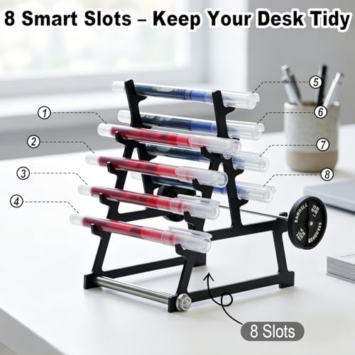 Metal Squat Rack Pen Holder with 8 Slots – Mini Barbell & Weight Blocks, Funny Desk Decor for Men Women, Cool Office Desk Accessories, Unique Pen Holder Gift for Gym Lovers Fitness Enthusiasts (Black) - Image 5