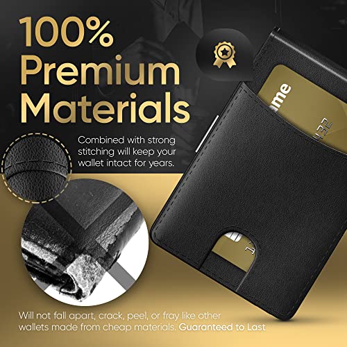 Slim Wallet for Men - RFID Wallet for Men, Eco-Leather Wallet for Front Pocket with Strong Money Clip, Multiple Card Slots, AirTag Slot - Compact & Durable Men's Wallet (Black)3