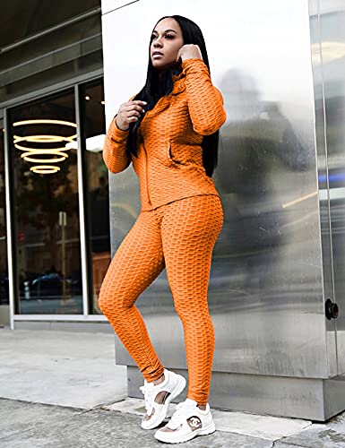 Image of Jogging Suits for Women, Textured 2 Piece Outfit Long Sleeve Full Zip Jacket Skinny Pants Tracksuit Set