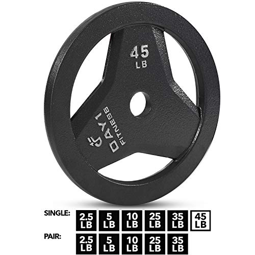 Day 1 Fitness Cast Iron Olympic 2Inch Grip Plate for Barbell, 45 Pound