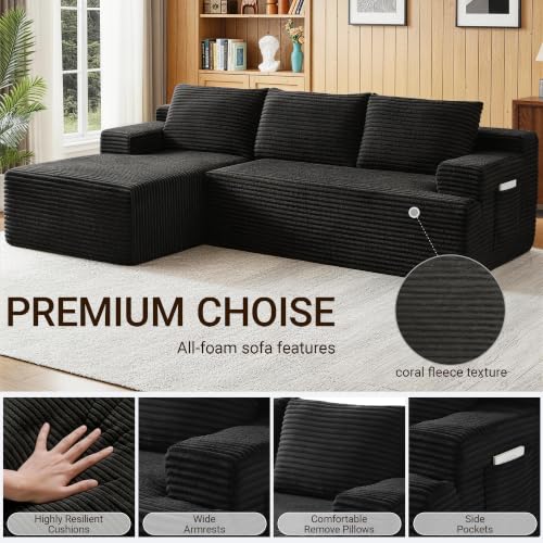 Image of Boneless Couch, Modular Sectional Couches for Living Room, U-Shaped Cloud Couch Sofa with Deep Seat, Fluffy Corduroy Upholstered Corner Sofa