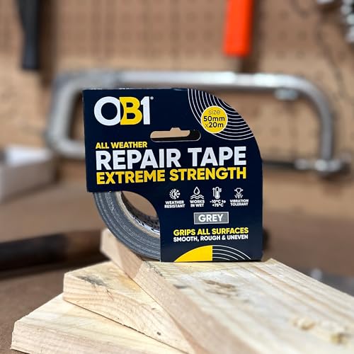 Image of OB1 Grey All Weather Repair Tape Extreme Strength - Ultra Strong Waterproof Duct Tape - Maximum Bond Strength - Heat, Water & UV Resistant - Indoor & Outdoor Use - 50mm x 20m Roll