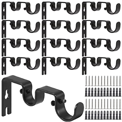 ASelected 12 Stück Doppelte Gardinenstange Halterung Verstellbare Metall, Schwerlast Vorhangstange Halterung für Gardinen Duschstange Kleiderstange (Schwarz) Cover