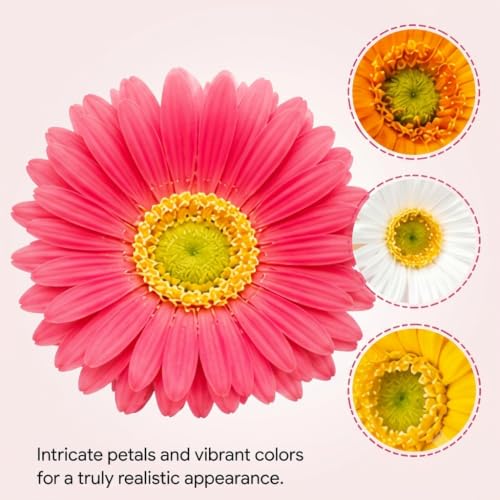 Image of CURATED CART Artificial Gerbera Daisy Flowers - Pack of 5 Faux Blooms, 30 cm | Real Touch PU Petals with Bendable Green Stems | Mixed Colours Flower Bouquet for Home, Kitchen, Office Decor (No Vase)