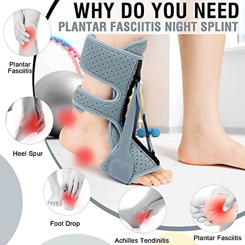 ANSUSIC Plantar Fasciitis Night Splint-Upgrade 3 Adjustable Planter Facetious Relief Brace,Plantar Fasciitis Relief Women Men Straps,Support Relief Foot Drop Achilles Tendonitis Day Night(Gray-1PC)