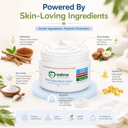Image of Baby Diaper Rash Cream with Manjistha, Shea Butter & Zinc Oxide | Soothes Rashes, Redness, Insect /Mosquito Bites | Dermatologist & Pediatrician Tested | Zero Tolerance to Toxins (50 gm)