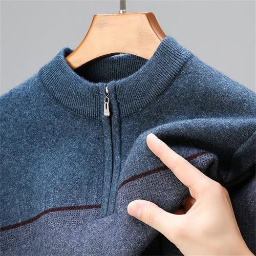 Men's Winter Half Zipper High Neck Contrasting Color Personalized Sweater Warm Thick Knitted Pullover3
