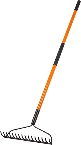 Rastrillo de jardín - Rastrillo resistente de 14 dientes con mango de fibra de vidrio de 58 pulgadas