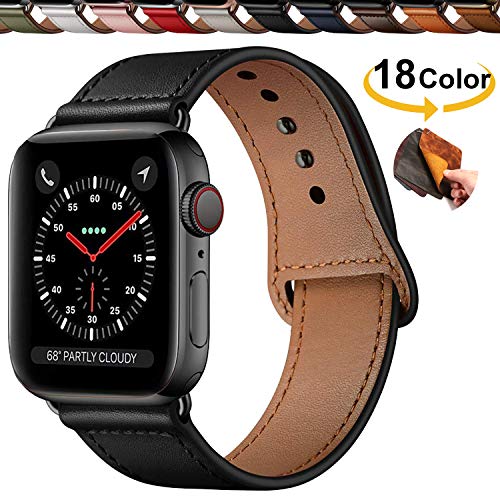 Chok Idea Innovador Hebilla Piel Genuina Correa Compatible with Apple Watch 38mm 40mm,Encubierto Hebilla Ensure Clean Fit Correa Replacment for iWatch Series 5 & 4 3/2/1,Black