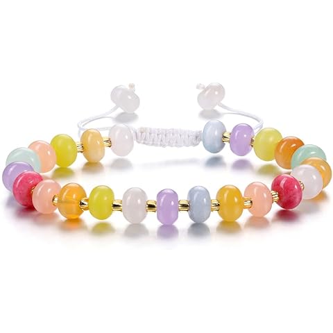 PESOENTH Colorful Beaded Bracelets for Women,Healing Crystal Gemstone Natural Stone Bracelet Boho Summer Beach jewelry Gifts for Women Ladies