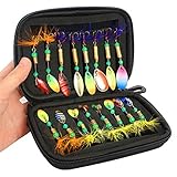 Angelköder, Spinner, Löffel-Set, mit Tasche, für Forellen, Barsch, Lachs, Hecht, Zander, Schwarz, 16 Stück