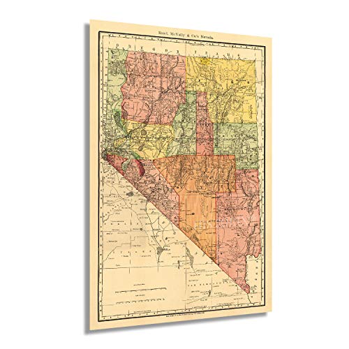 HISTORIX Vintage 1893 Nevada State Map - 24x36 Inch Vintage Map of Nevada Wall Art - Vintage Nevada Railroad Map - Nevada Wall Decor - Nevada Home Decor - Old Nevada Map (2 Sizes)