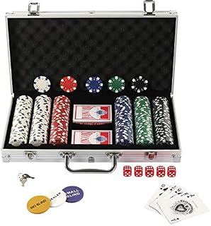 display4top Texas Holdem Poker Chips Set with Aluminum Case,2 Decks of Cards, Dealer, Small Blind, Big Blind Buttons and 5 Dice (300pcs)