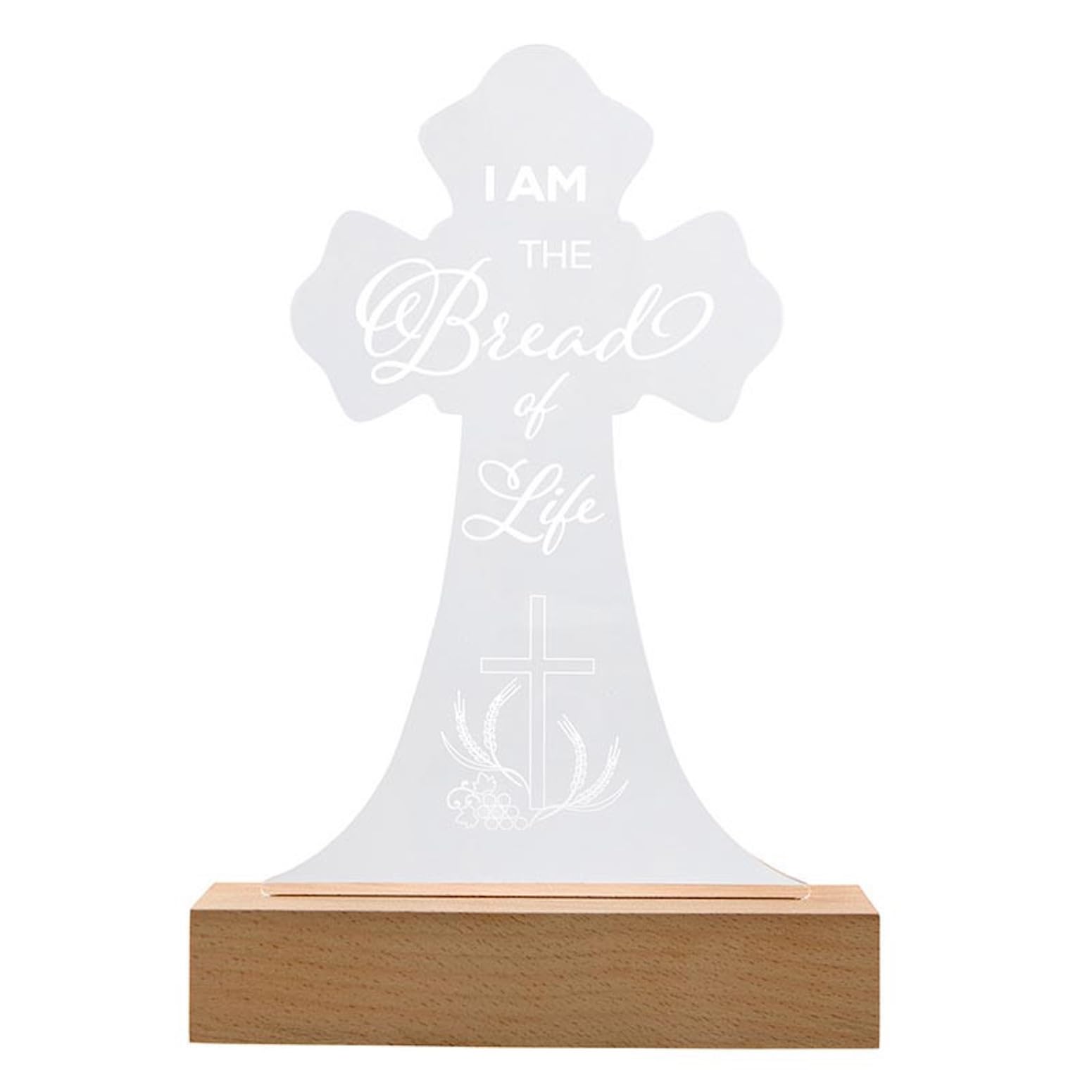 Christian Brands - Cruz católica iluminada – Luz LED acrílica en forma de cruz con base de madera y cable USB, 6 x 8.75 pulgadas, primera comunión