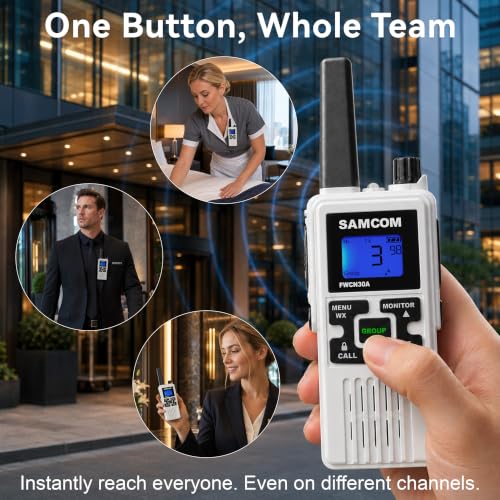 Image of SAMCOM FRS Two Way Radios Bulk Set with NOAA Group Call Alert Earpiece | 2-Watt License-free 22 channels 1250mAh battery Rechargeable USB Charging UHF Walkie Talkie for Adults Restaurant Warehouse