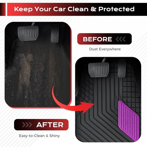 Image of Coverado Car Floor Mats Full Set - Heavy-Duty PVC Floor Mats with Purple Metallic Heel Pad, All-Weather Protection for Front & Rear, Non-Slip Backing, Easy-Clean Interior Liners
