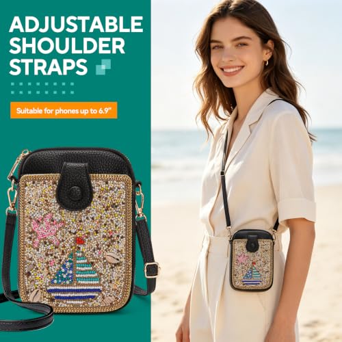 Image of Women's Small Crossbody Cell Phone Bag, Boho Colorful Beaded Purse Wallet with Handmade Cute Patterns