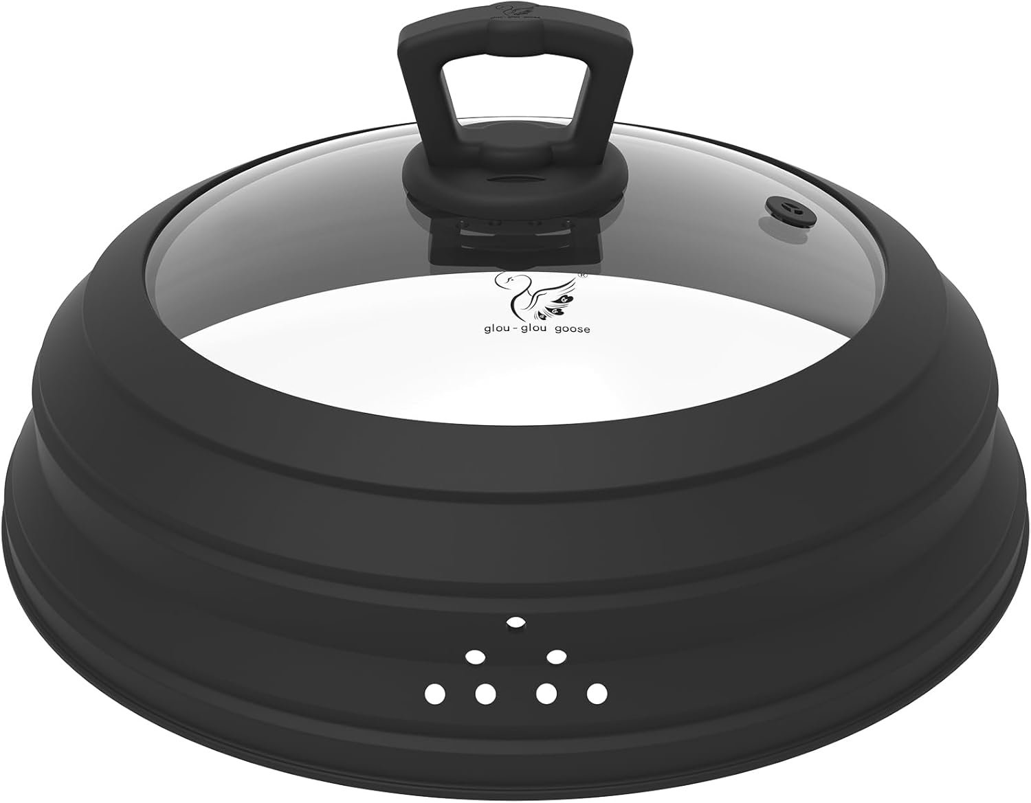 Microwave Splatter Cover Vented Glass Guard Lid with Collapsible Silicone for Food as Pot Cover 11.8 inch Large Plate for 6 7 8 9 10 11 inch Plate Bowl 11.8 inch Black